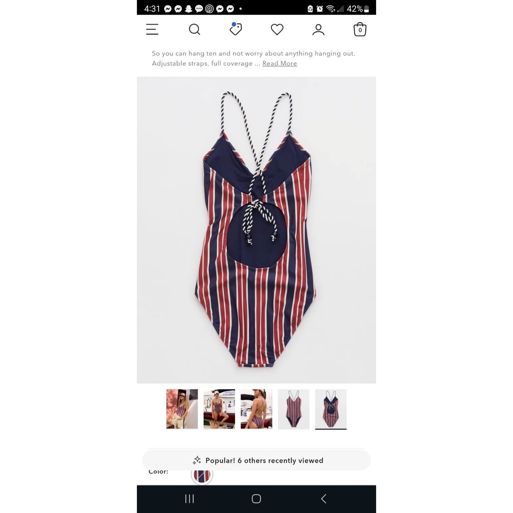 aerie Striped One-Piece Swimsuit in Navy, Red & White - Picture 3 of 14